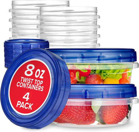 Stock Your Home 8oz Plastic Containers with Twist Top Lids (4 Pack), 1 Cup Small Freezer Containers for Leftover Food, Airtight Reusable Soup Cont...