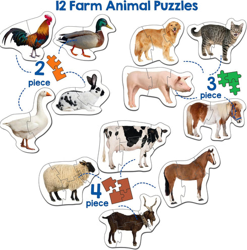 Farm Animal Puzzle, 12 Puzzles in 2 3 4 Piece Jigsaw & Toddler Puzzles...
