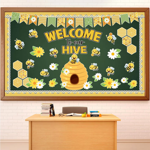 77Pcs Bee Bulletin Board Decorations Summer Bee Hive Cutout Classroom Bulletin Board Border Set Decoration Bee Sunflower Cut Outs for Wall Decor C...