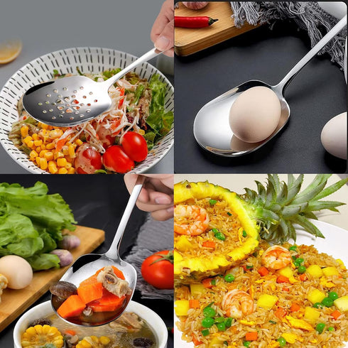 X-Large Serving Spoons Set, 9.8 Inch Slotted Spoon and Serving Spoon, 18/8 Stainless Steel Cooking Spoon, Mixing Spoon, Buffet Serving Utensils, P...