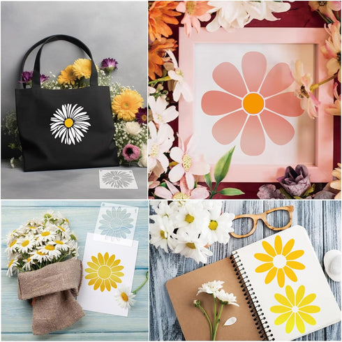 Flower Stencils for Painting on Wood Crafts Reusable Daisy Stencil Art Paint on Wall Canvas Pattern Spring Floral Paint Stencils for Card Making F...