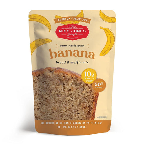 Miss Jones Baking Gluten Free Banana Bread & Muffin Mix - 50% Lower Sugar, Real Banana, Naturally Sweetened Desserts & Treats, 10.57 Ounce (Pack o...