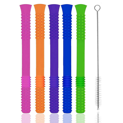 Hollow Teething Tubes Soft and Durable Baby Teether with Brushe 6-Pack Teething Toys for Babies 6-18 Months Silicone Teethers for Toddlers Sensory...