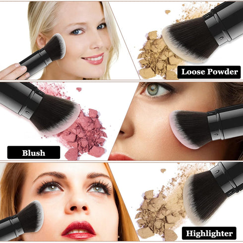 Falliny Retractable Makeup Brush, Angled Kabuki Powder Foundation Sunscreen Makeup Brush, Travel Face Blush Brush with Cover for Blush, Bronzer, B...