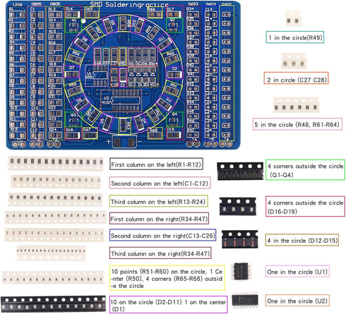 Soldering Practice Kit,DIY SMD SMT Welding Practice Soldering Skill Training Board (Soldering-150 Elements)...