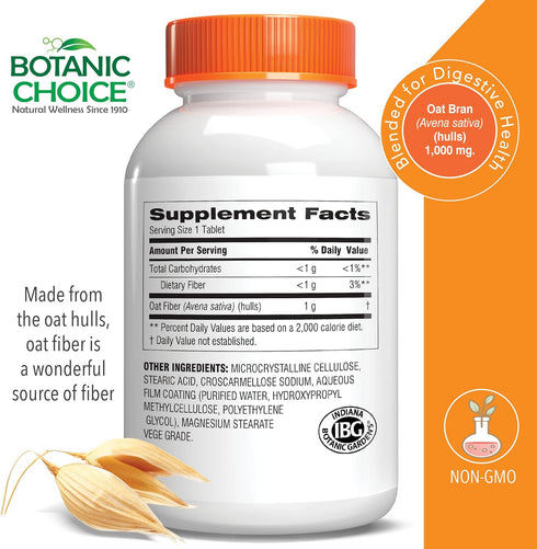Botanic Choice Oat Fiber - Natural Dietary Supplement for Digestive Health - Women and Men - 90 Tablets (1000mg)...