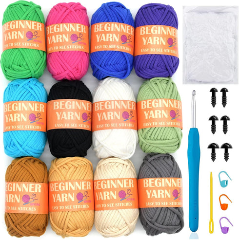 12 Pack Beginners Crochet Yarn Coffee Brown Beige Grey Cotton Crochet Yarn for Crocheting Knitting Beginners with Easy-to-See Stitches Multiclor M...