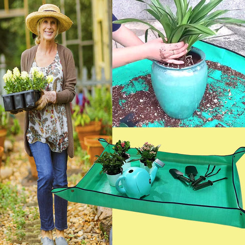 2 PCS Plant Repotting Mat for Indoor Plants, 43" X 29" Thickened Foldable Waterproof Plant Potting Tray and Mess Control, Portable Potting Mat Gar...