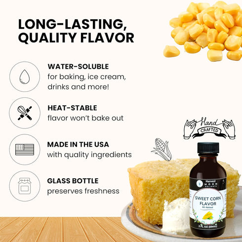 Natural Sweet Corn Flavor Extract - 2 oz - Water-Soluble - By Harvest Moon Delights - Sweet Corn Extract for Baking Keto Cornbread - Zero Sugar, Z...