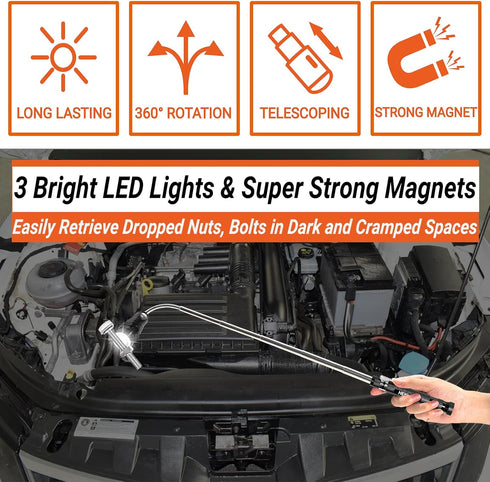 Magnetic Pickup Tool and Extendable Mirror, Telescoping Magnet Flashlight, Mens Gifts Fathers Day Gifts from daughter, Birthday Gifts for Men, Dad...