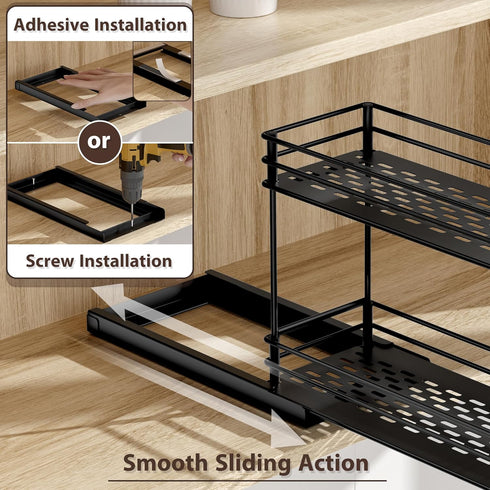 Tikea Spice Rack Organizer, 2-Tier Pull Out Seasoning Rack for Kitchen Cabinet, Spice Drawer Organizer Shelf for Small Space, Condiment Storage, 5...