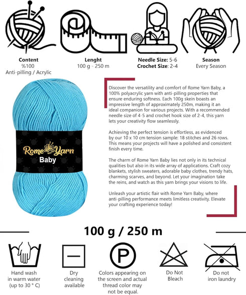 Baby Yarn #3 Light Worsted DK Anti-Pilling Acrylic Yarn for Knitting and Crochet (1 Pack, 576 Turquoise Blue)......