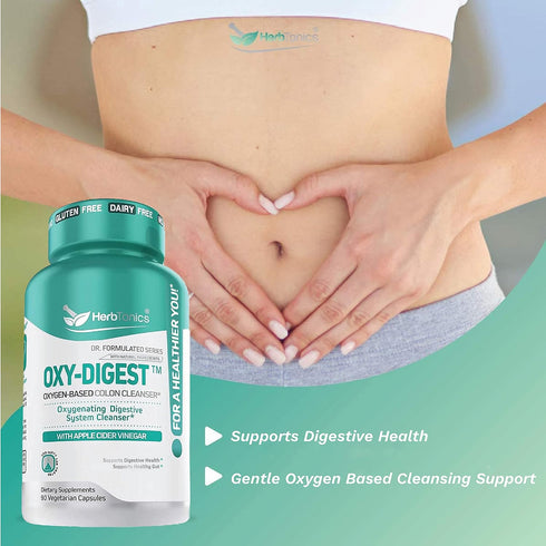 Herbtonics Oxygen Based Colon Cleanse and Detox Digestive System Formula | with Apple Cider Vinegar | Colon Cleanser Pills for Adults | 90 Gluten ...