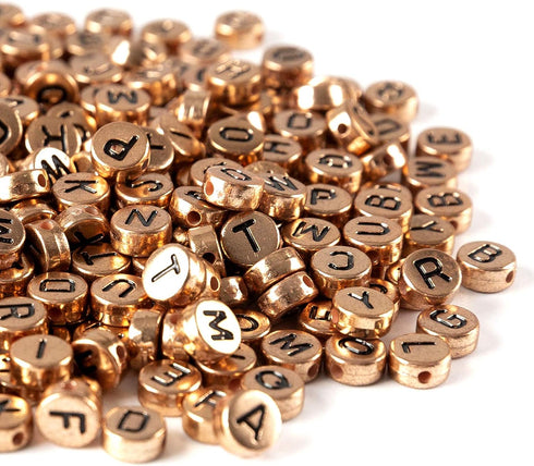 Amaney 600Pcs 7x4mm Rose Gold Round Acrylic Letter Beads Alphabet Letter Beads for Jewelry Making Bracelets Necklaces Key Chains...