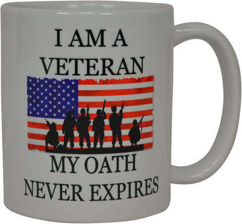 Rogue River Tactical Military Veteran Coffee Mug USA Flag American I Am A My Oath Never Expires Novelty Cup Gift For Marine Navy Army Air Force...