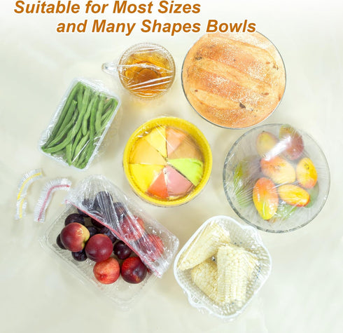 Plastic Bowl Covers Elastic Reusable Fresh Keeping Bags/100ps, Plastic Food Covers Stretch Reusable, Reusable Bowl Covers for Bread Proofing, Disp...