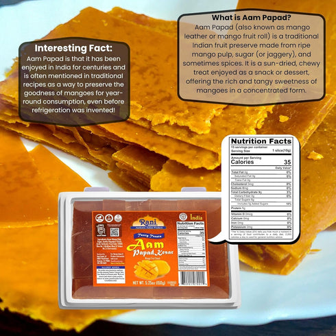 Rani Aam Papad (Mango Fruit Snack) 5.25oz (150g) ~ All Natural | Vegan | Gluten Friendly | Kosher | Indian Origin & Taste...
