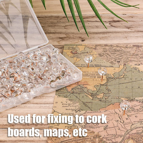 100pcs Thumb Tacks, Rose Gold Flat Push Pins with Storage Box, Clear Round Push Pins Bulletin Board Push Pins for Cork Board Rose Gold Office Supp...