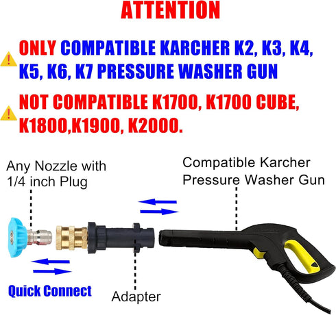 M MINGLE Pressure Washer Gun Adapter, to 1/4'' Quick Connect Fitting, Only Compatible Karcher K2, K3, K4, K5, K6, K7...
