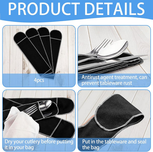 Weewooday 12 Pieces Silver Storage Bags Flatware Storage Silverware Storage Box Black Velvet Cloth Flatware Organizers Anti Tarnish Silverware Sle...
