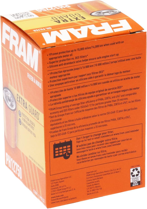 FRAM Extra Guard Spin-On Automotive Replacement Oil Filter, Designed for Conventional and Synthetic Oil Changes Lasting up to 10k Miles, PH12750 w...