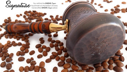 PCZ Series (Small-6 fl.oz) Thickest Solid Copper Engraved/Stamped Turkish Greek Arabic Coffee Pot with Wooden Handle, Stovetop Coffee Maker Cezve ...