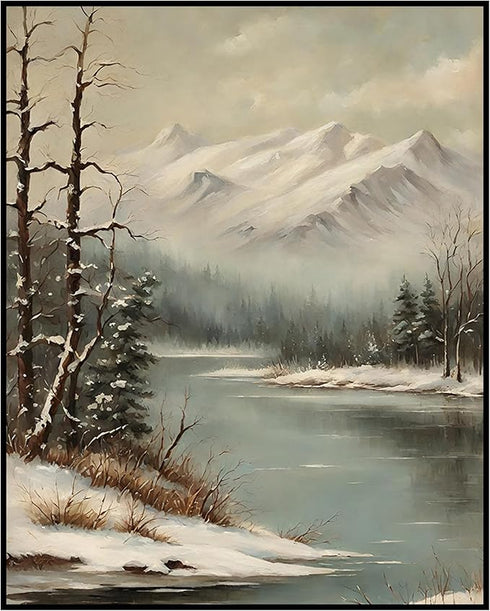 Posterizer 1 pcs-snowy winter nature scene with a lake-1-Landscape & Nature Art-GIft for Men Women Teens-Living Room Bedroom Decor- unframed wall ...