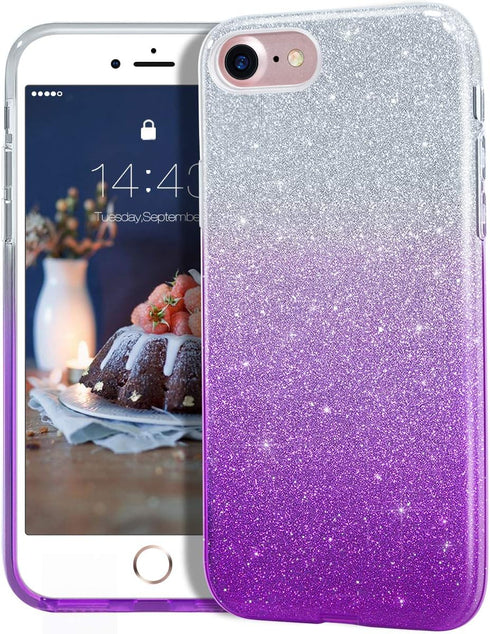 MATEPROX Compatible with iPhone Se 2022 case,Glitter Bling Sparkle Cute Girls Women Protective Case (Gradient Purple)...