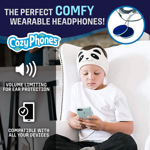 CozyPhones Over The Ear Headband Headphones - Kids Headphones Volume Limited with Thin Speakers & Super Soft Fleece Headband - Ivory Panda......