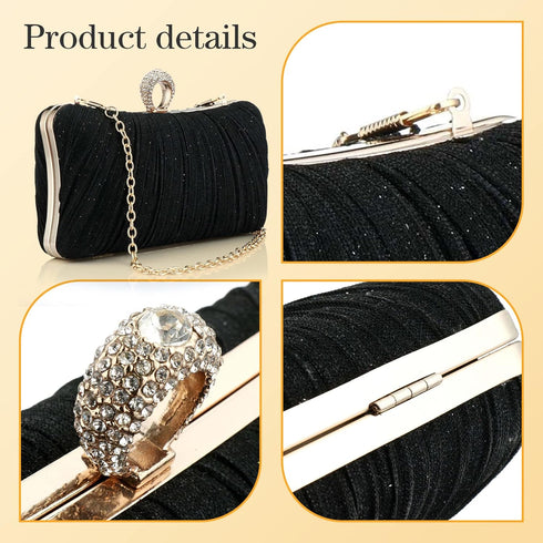 Clutch Purse for Women Pleated Glitter Evening Clutch Purses with Rhinestone Evening Bag for Bridal Wedding Party...