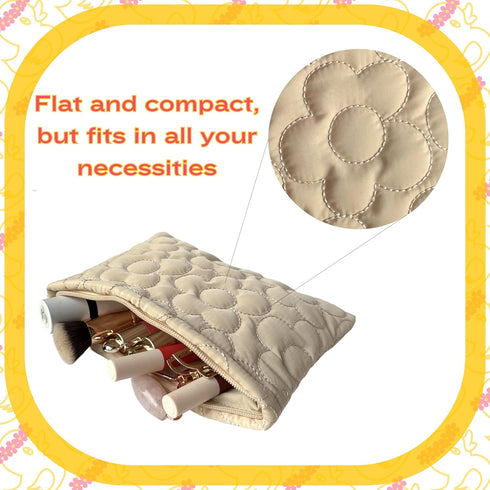 Quilted Flower Design Make Up Bag Organizer Storage Pouch for Women Girls Cosmetics Toiletry Bag Make Up Pouch for Handbag Purse Tote Organization...