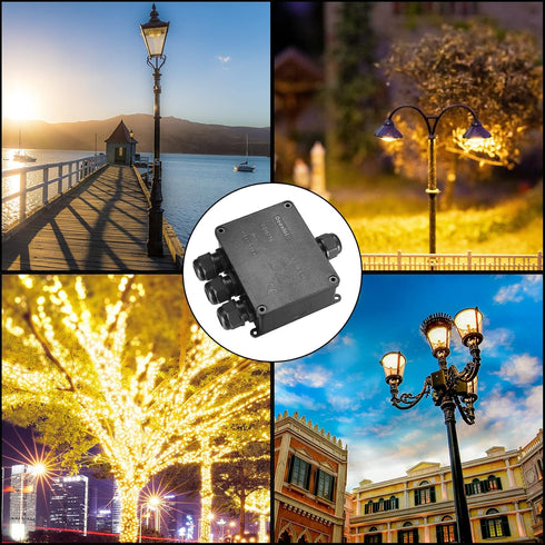 Electrical Junction Box, Waterproof IP68 4-Way External Junction Box, Cable Connector Box, Underground External Outdoor Junction Box for Wire Rang...