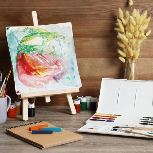 PATIKIL 3" x 3" Canvas Easel Set, 6 Set Mini Stretched Display Canvases Panel Board with Portable Tripod Wooden Holder Stand for Drawing Painting ...