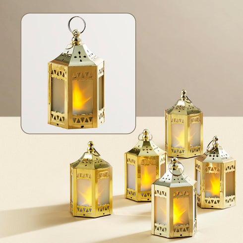 LampLust Gold Mini Lanterns for Centerpieces, 6 Pack LED Star Lantern, Batteries Included, Small Ramadan Lanterns Decorative Indoor, Ramadan Decor...