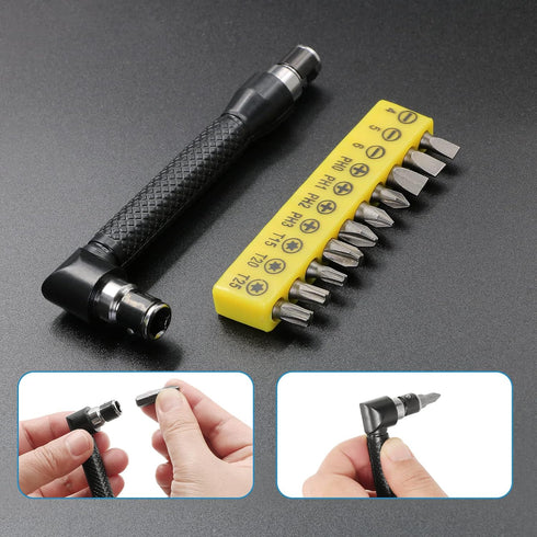 90 Degree Right Angle Driver, 11.6 Inch Bendable & Flexible Screwdriver Extension Soft Shaft and 10pcs Screwdriver Bit Set, Power Screwdriver Dril...
