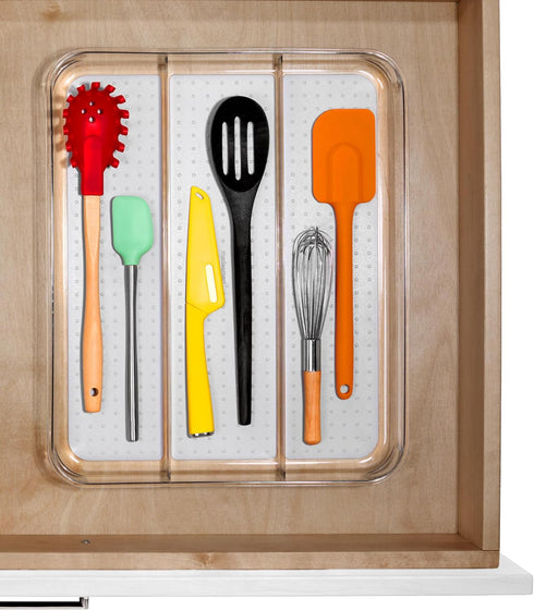 madesmart Utensil Tray - Large | Light Grey | Clear Soft Grip Collection | 3-compartment | Soft-grip Lining | Non-slip Feet | BPA-free...