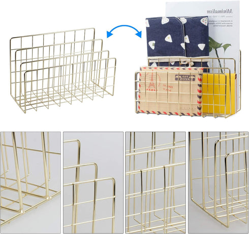 Desktop Mail Organizer File Organizer Metal Wire Mail Sorter Letter Organizer Magazine Rack for Letters, Mails, Books, Postcards, Brochures, Mail ...