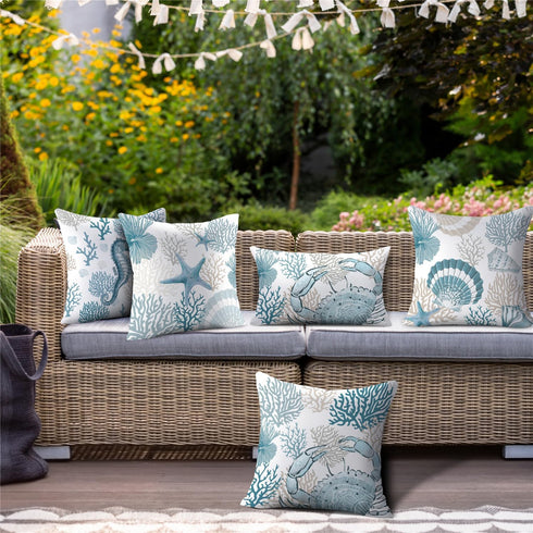 NIGHTWISH Outdoor Pillow Covers 18x18 Set of 4 Waterproof Outdoor Decorative Throw Pillow Covers Blue Ocean Sofa Couch Cushion Cases for Patio Fur...