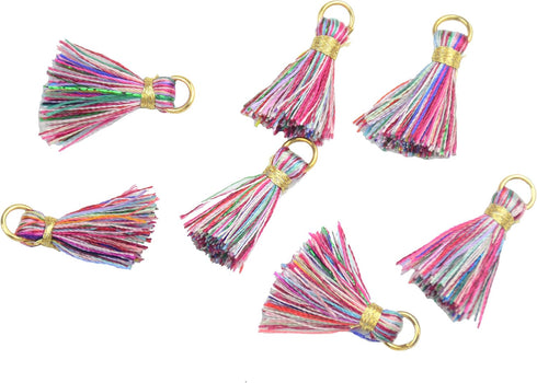 100 pcs Multi-Colors Mini Tiny Handmade Craft Tassels with Golden Jump Ring for Earring Jewelry Accessories and Other DIY Supplies (Rainbow, 2 cm)...