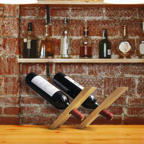 2Pcs Wine Bottle Holder, Personalized Single Wine Bottle Holder Stand Display Table Top Wine Rack Bamboo Self Balancing Countertop Wine Holders Or...
