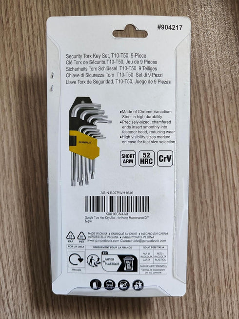 Torx Hex Key Allen Star Short Arm Wrench Hex Keys Security Torx End Holes Set of 9 Pieces with Storage Case T10-T50 for Home Maintenance DIY...