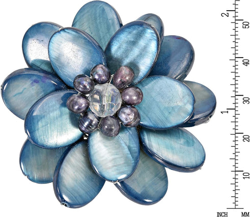 AeraVida Blue Mother of Pearl and Cultured Freshwater Pearl Sweet Azalea Floral Pin or Brooch | Floral Accessory for Women...