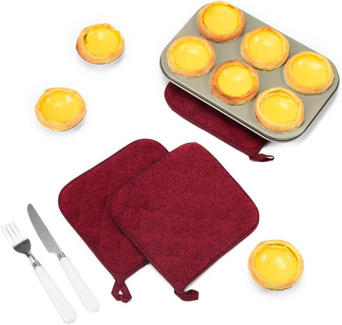 100% Cotton Kitchen Everyday Basic Terry Pot Holder Heat Resistant Coaster Potholder for Cooking and Baking Set of 5 Wine...