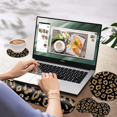 Ergonomic Mouse Pad Wrist Rest Support + Memory Foam Keyboard Wrist Rest Set,Desk Pad Non-Slip Base and Hand Rest for Laptop Computer Office Home ...