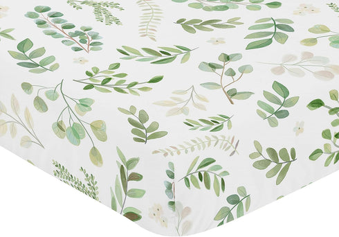 Sweet Jojo Designs Floral Leaf Girl Fitted Crib Sheet Baby or Toddler Bed Nursery - Green and White Boho Watercolor Botanical Woodland Tropical Ga...