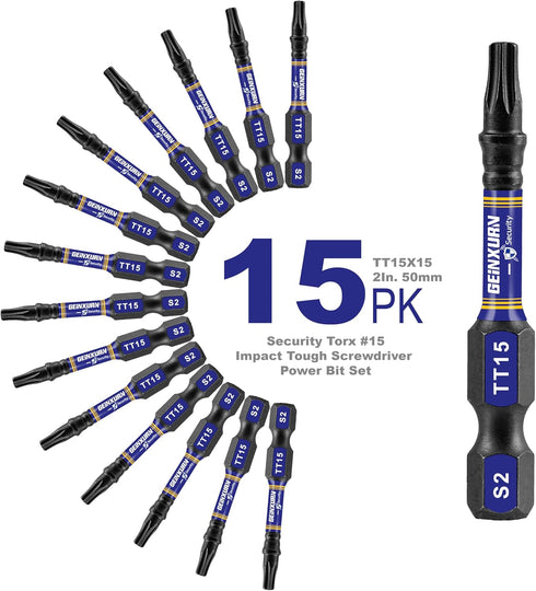 2 In. Security T15 Impact Magnetic Screwdriver Bit Set, 15Pieces #15 Torx Head Power Bit Set, S2 Alloy Steel Hollow Star Bit Set...