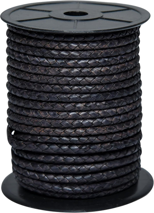 Round Braided Genuine Leather String Bolo Cord, Rope for Jewelry Making, Necklaces, Bracelets, Wraps, Crafts and Hobby Projects (Matte Black, 5 MM...