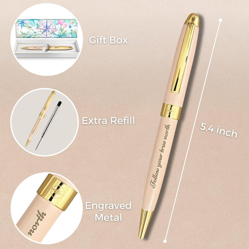 Follow Your True North Ballpoint Pen for Women, Fancy Pen for Journaling and Writing, Inspirational Pen with Motivational Saying, Gift Box, Extra ...
