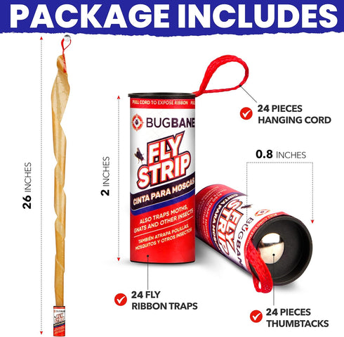 24 Fly Strips Indoor Sticky Hanging with Pins. Paper Tape for Indoors and Outdoor. Catcher Ribbon Traps Flypaper. Fruit Gnat...