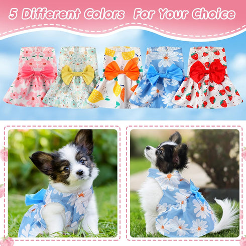 5 Pieces Cute Dog Dress Summer PET Puppy Clothes Soft and Comfortable PET Dog Dresses with Bow Knot for Small Pets, 5 Styles (Large)...